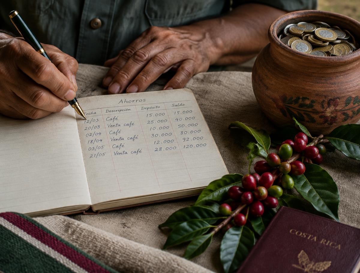 Manos anotando ahorros en una libreta