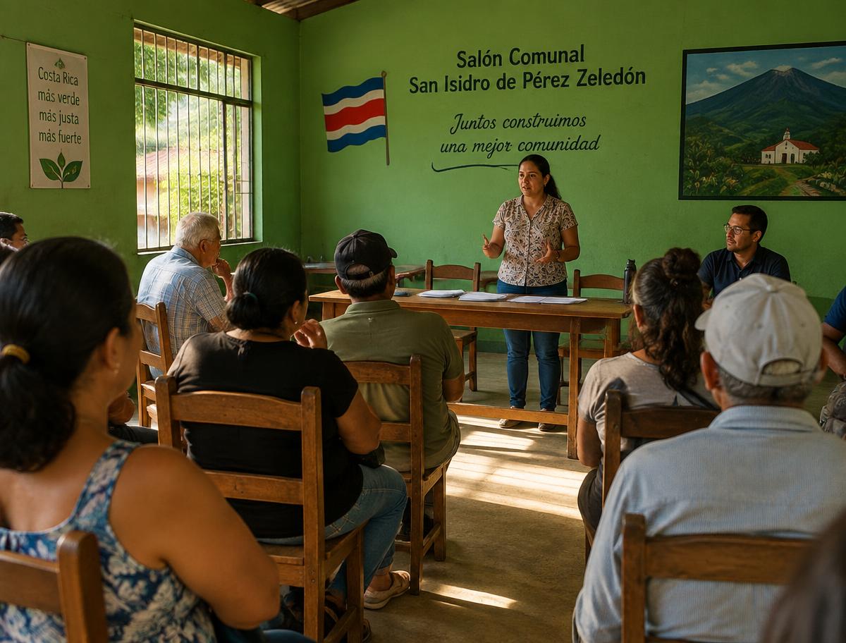 Asamblea de socios en un salón comunal